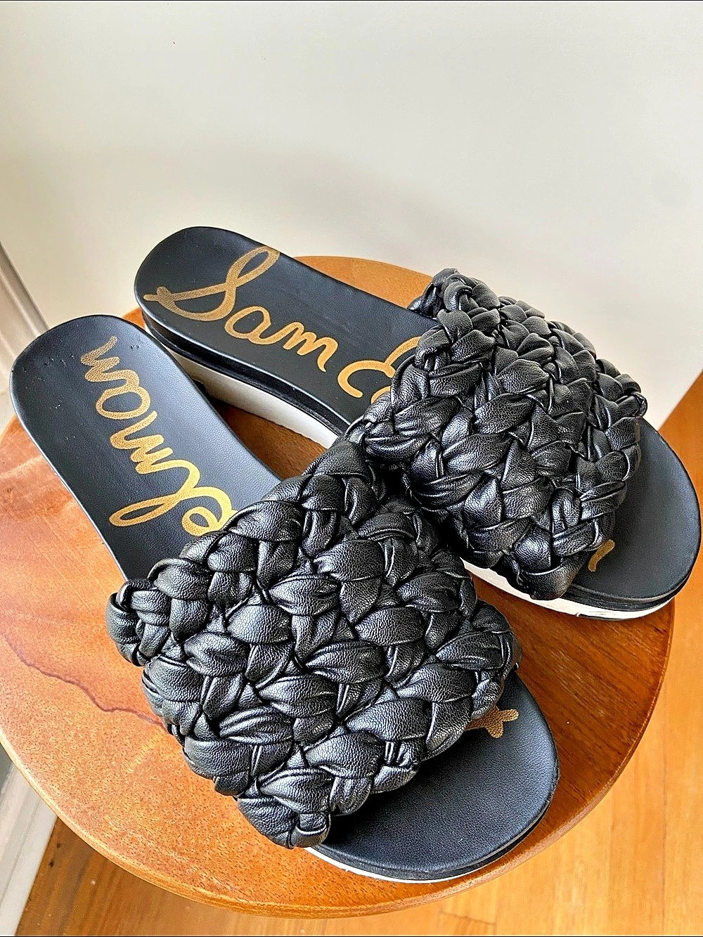 Sam Edelman Waylon Weave Slide Sandal Braided Platform Black & White